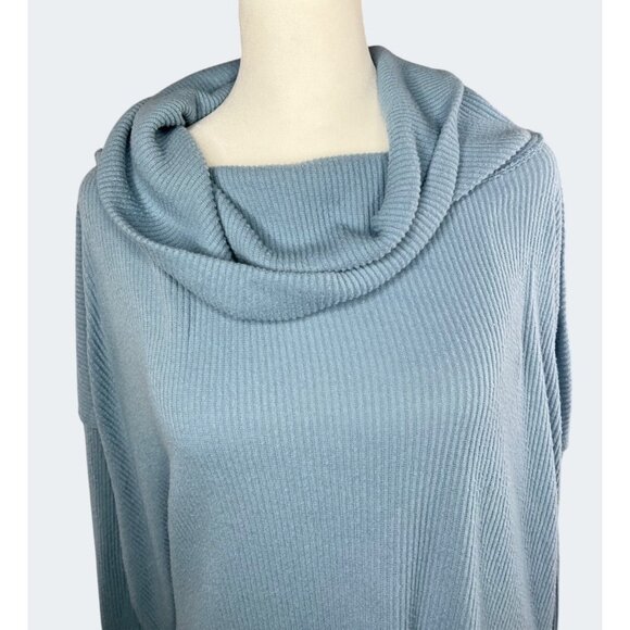 Free People Juicy Ribbed Dusty Blue Cowl Neck Sweater Loose Fit Small - Picture 4 of 14
